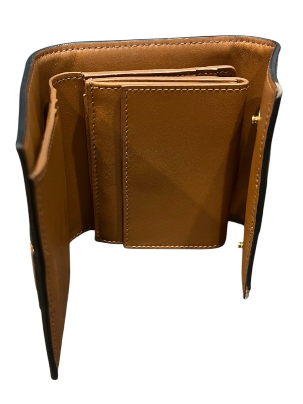 Celine Vintage Macadam Tri Fold Wallet Brown Canvas Leather Snap Coin - Picture 3 of 8